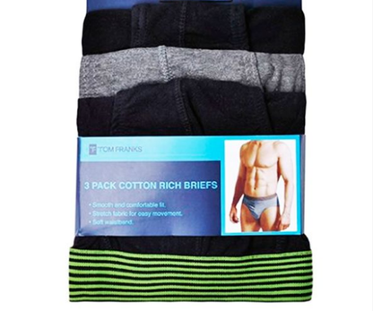 Tom Franks Men's 3 Pack Briefs With Striped Waistband XX-LARGE