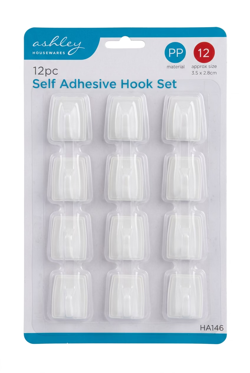 ASHELY 12pc SELF ADHESIVE HOOK SET