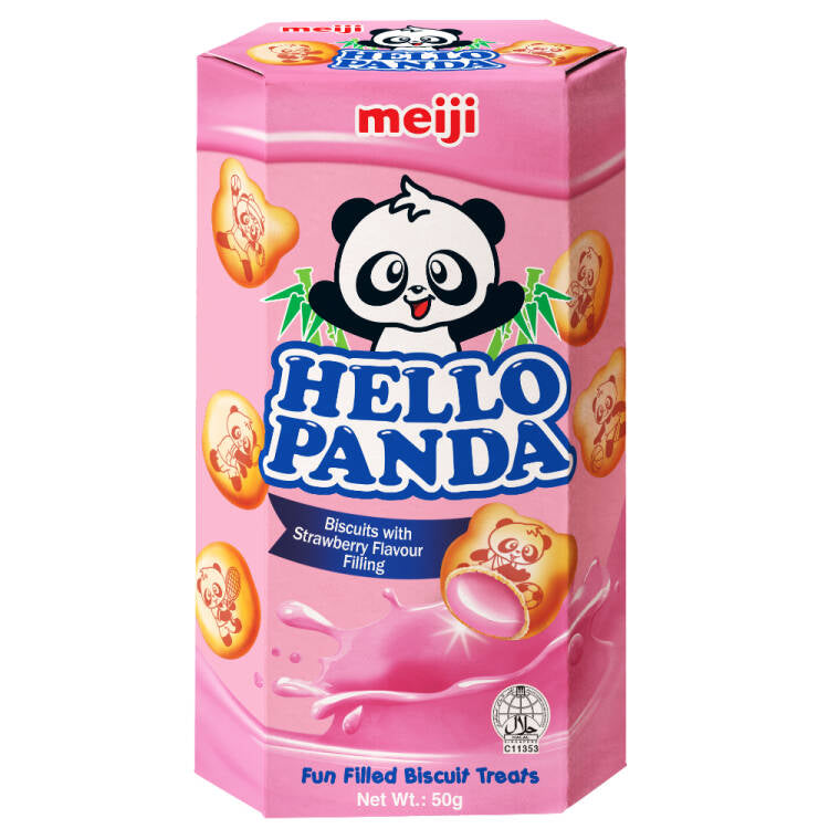 Meiji Hello Panda Biscuits with Strawberry Flavoured Filling 50g