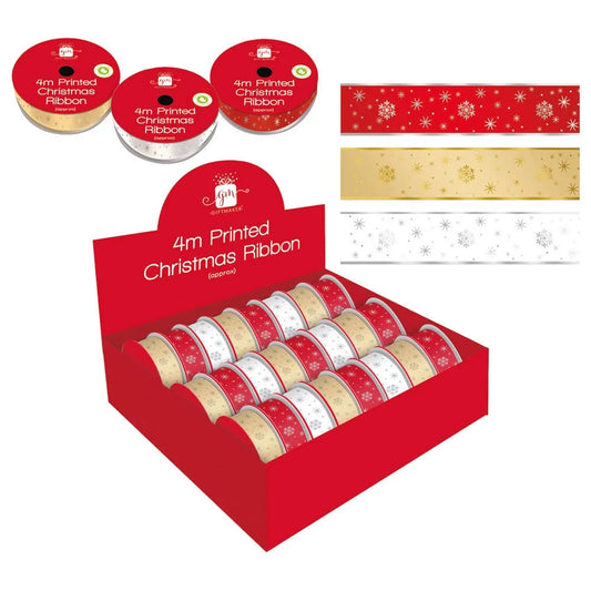 Printed Christmas Ribbon 4m 3 Designs  1 Supplied