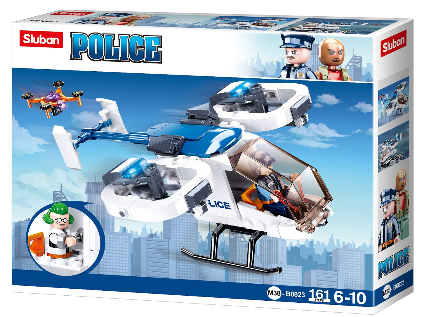 Sluban Police Helicopter Building Set, 161 Pieces, Ages 6-10, with Drone and Mini Figures