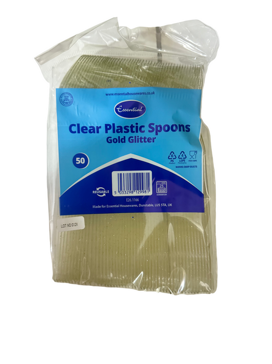 CUILLÈRES EN PLASTIQUE ESSENTIELLES GOLF À PAILLETTES PAQUET DE 50