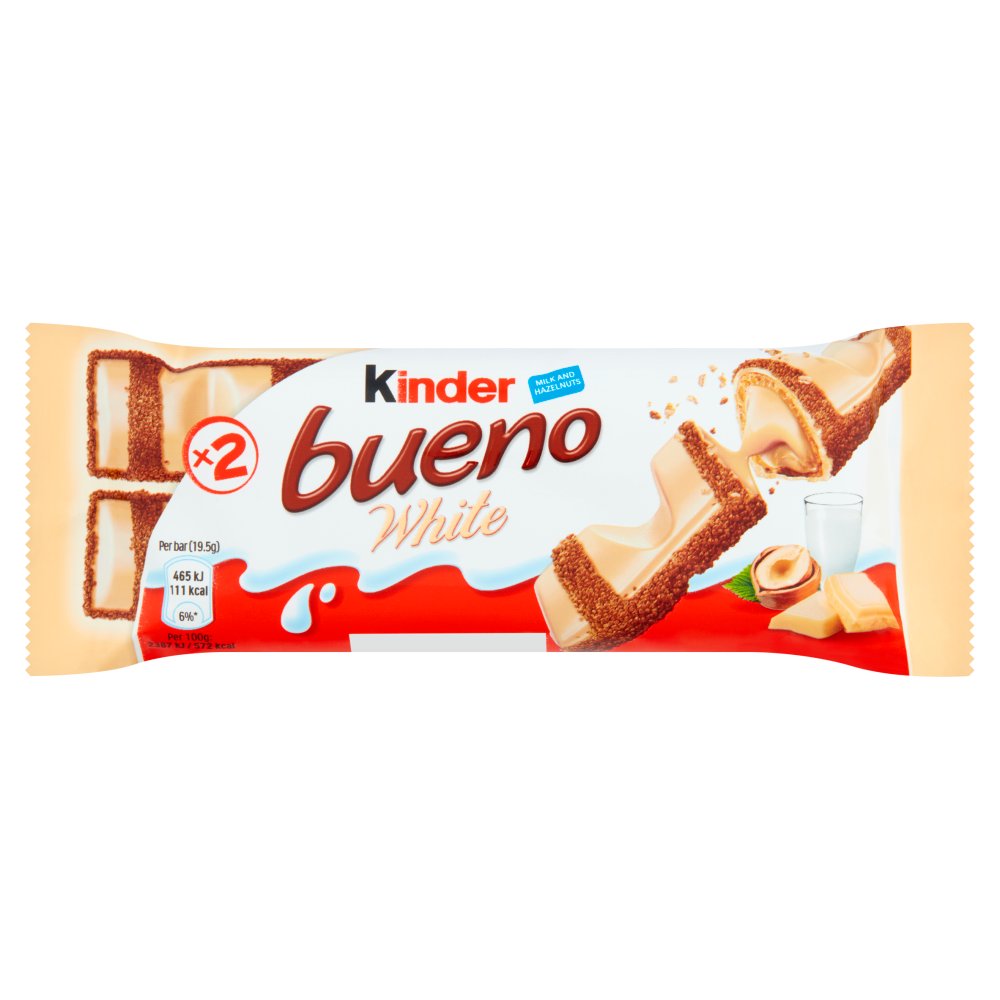 Kinder Bueno White Chocolate & Hazelnut Wafer Biscuit Snack Bar 39g