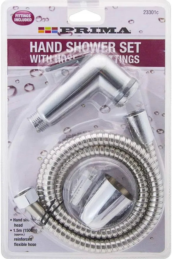 PRIMA HAND SHOWER SET WITH HOSE AND FITTINGS 1.5m