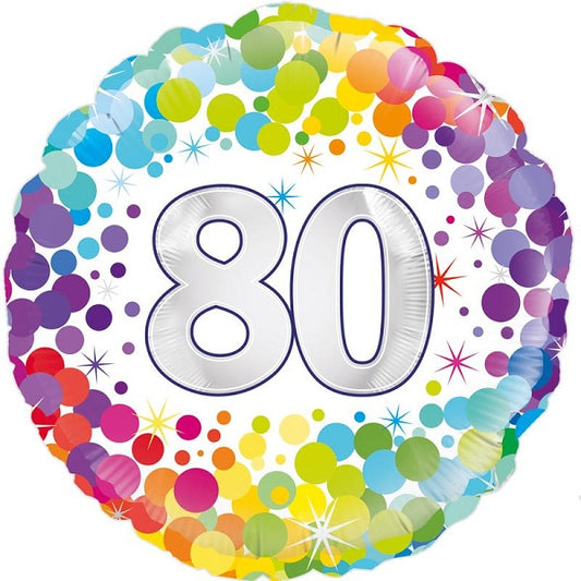 BALLON ALU 80 ANS CONFETTIS COLORÉS 45 CM