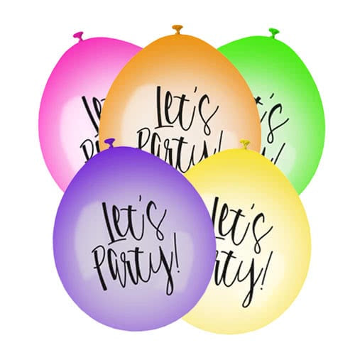 9in UNIQUE LET’S PARTY NEON BIODEGRADABLE LATEX BALLOONS 10