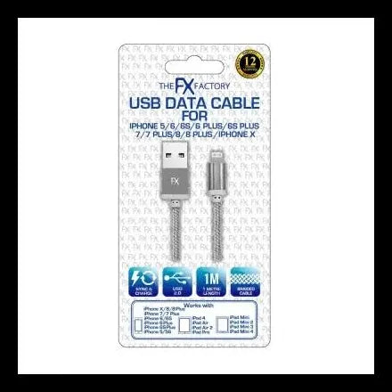 CÂBLE DE DONNÉES USB FX POUR IPHONE 5-X 1M GRIS