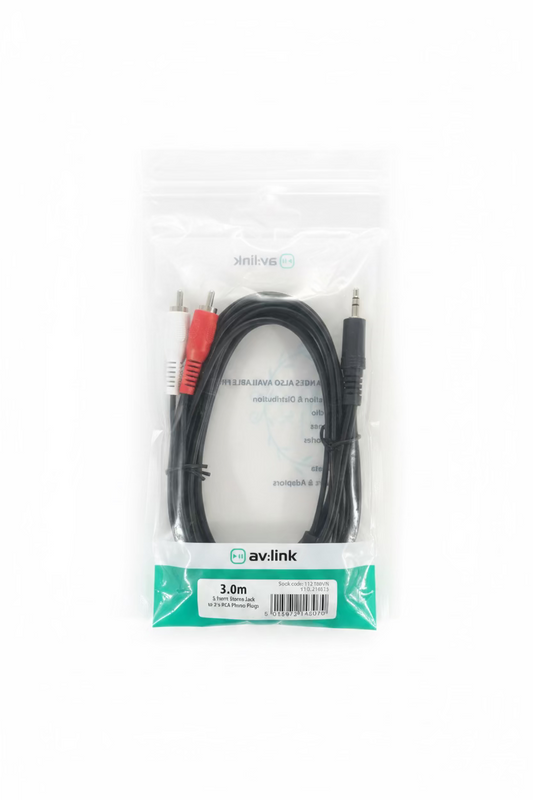3.0m 3.5mm STEREO JACK TO 2 x RCA PHONO PLUGS