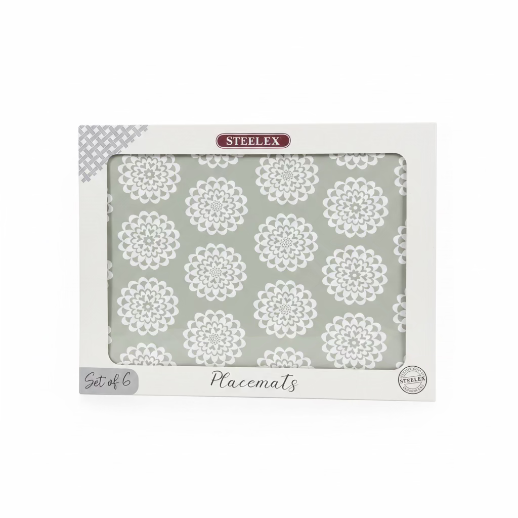 STEELEX GREY RETRO FLORAL SET 6 PLACEMATS