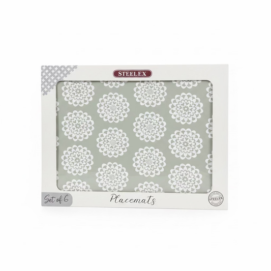 STEELEX GREY RETRO FLORAL SET 6 PLACEMATS