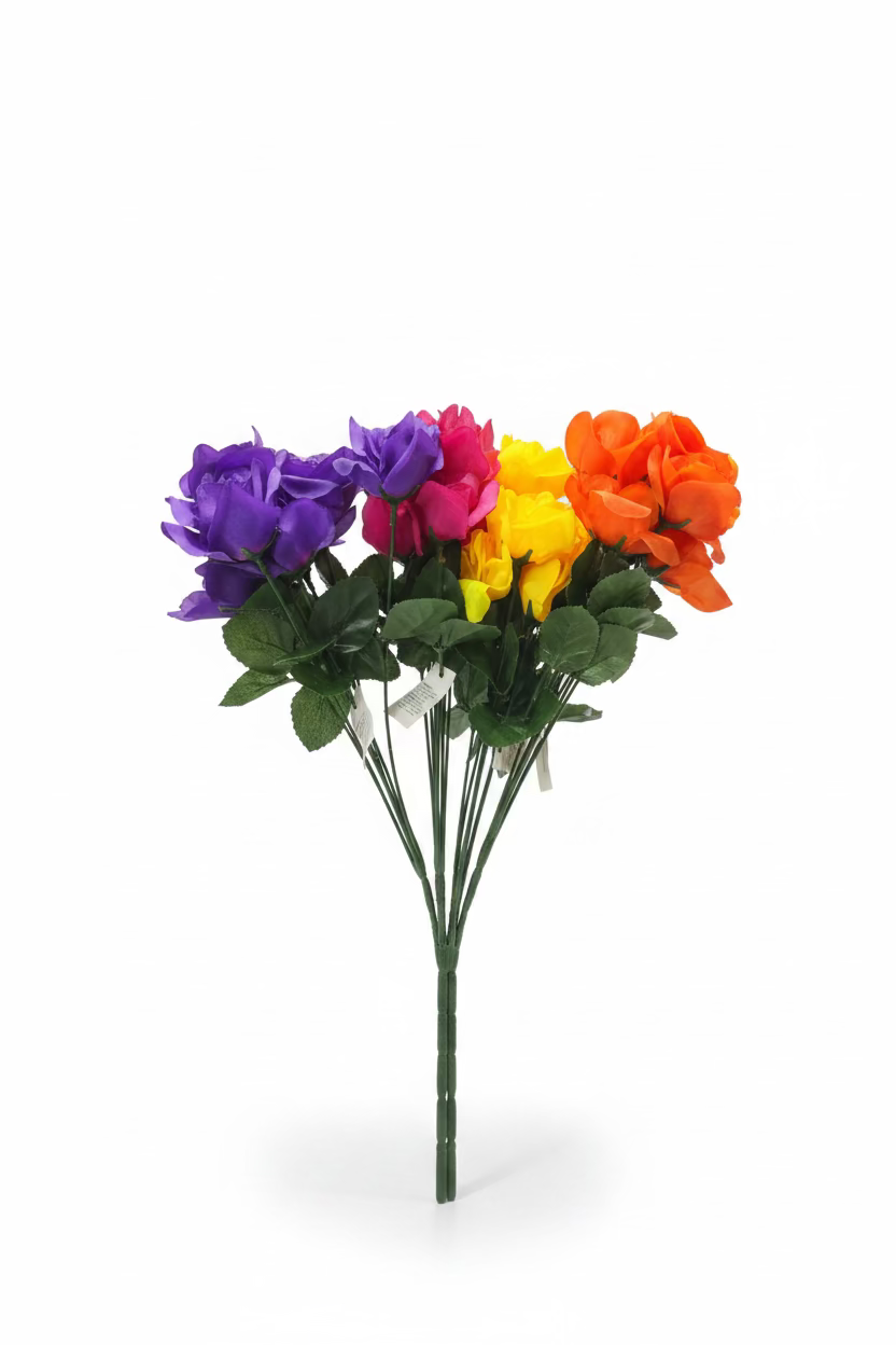 ARTIFICIAL FLOWER CARNIVAL ROSE BUSH 4 ASSORTED COLOURS