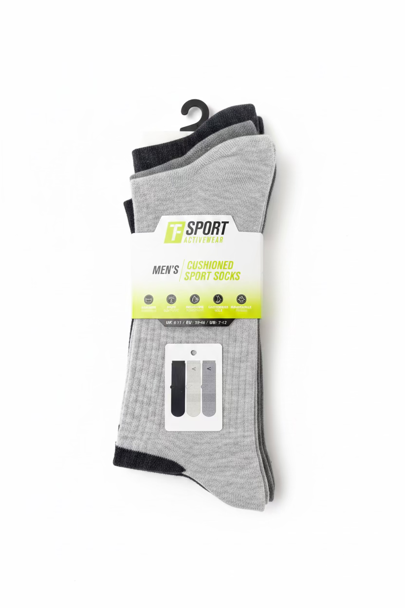 MEN’S CUSHIONED SPORT SOCKS 3PAIRS