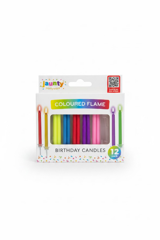 JAUNTY COLOURED FLAMES BIRTHDAY CANDLES 12pc