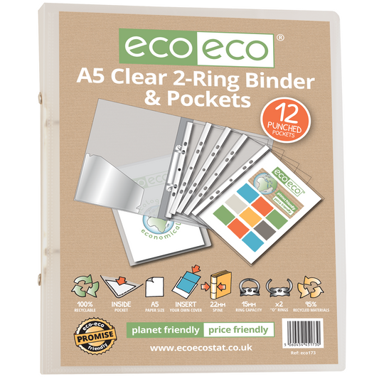ECO ECO A5 CLEAR 2-RING BINDER & POCKETS