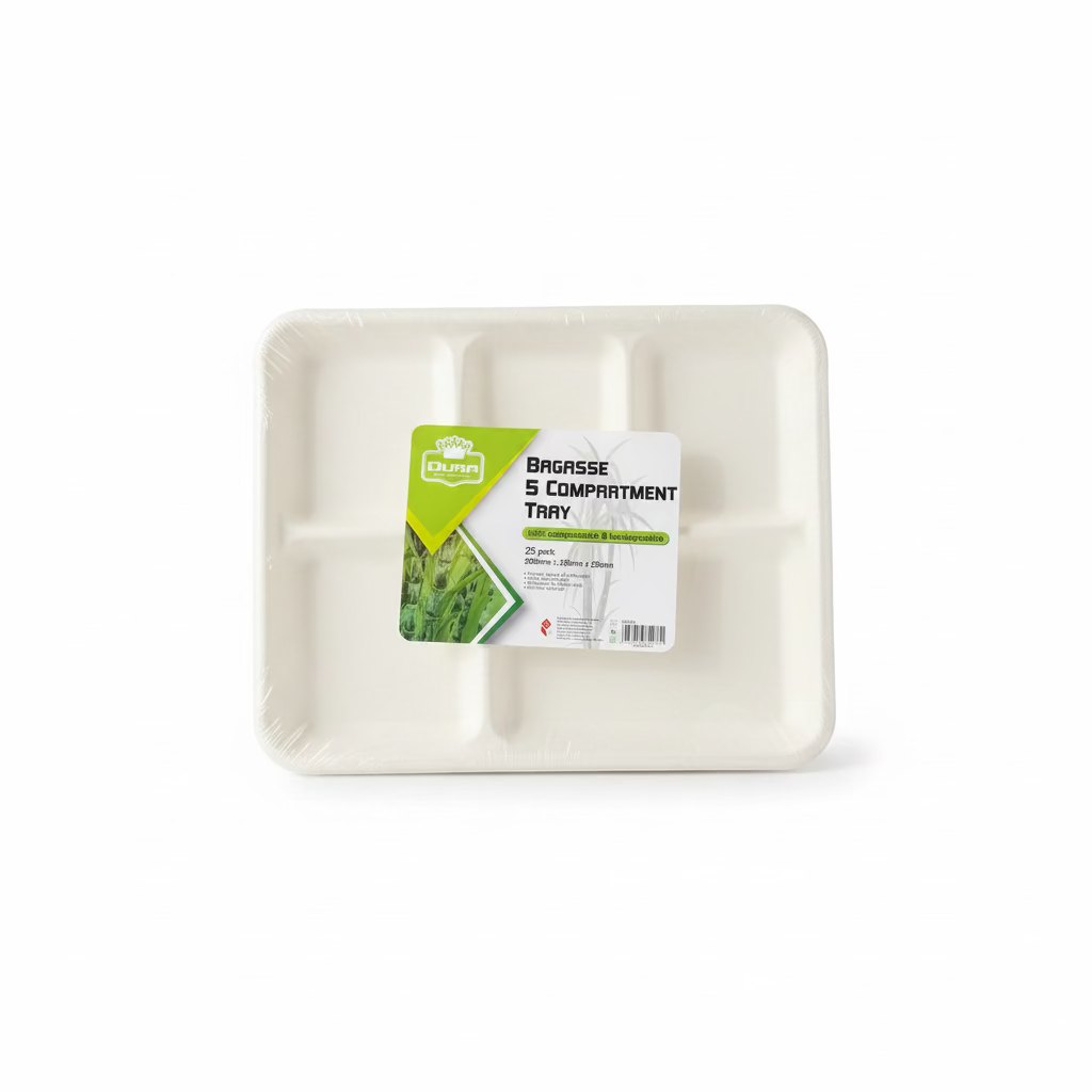 DURA BAGASSE 5 COMPARTMENT TRAY 25pk