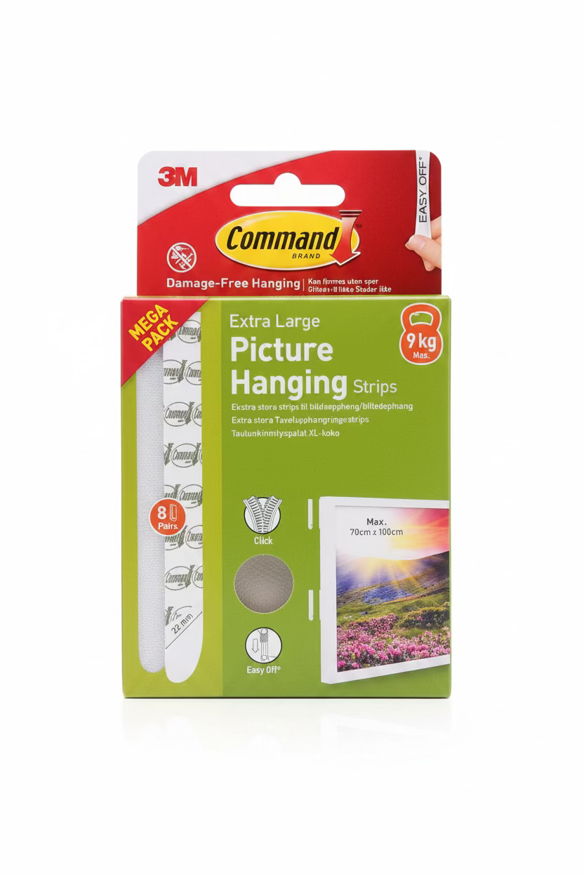 COMMAND EXTRA LARGE PICTURE HANGING STRIPS 9kg 8pairs 3M