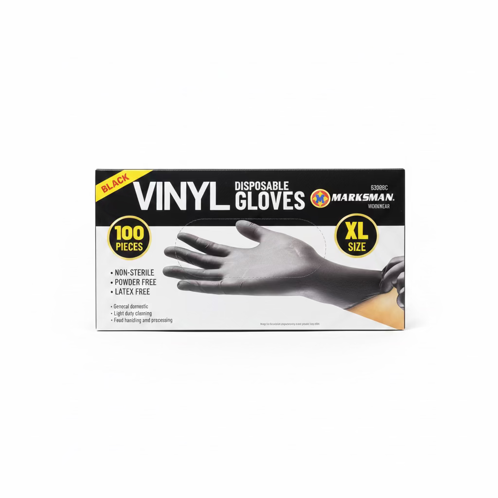 MARKSMAN BLACK VINYL DISPOSABLE GLOVES 100pk XL