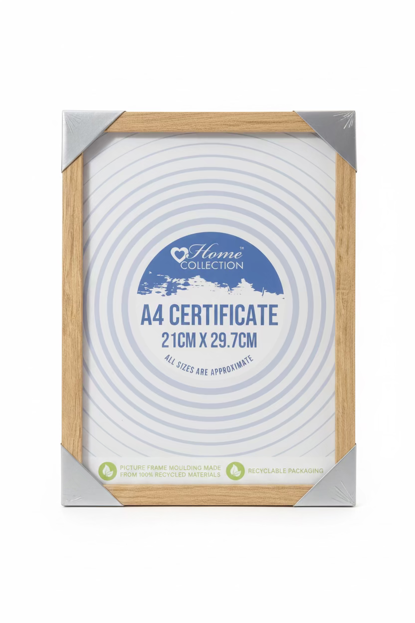 A4 21cm X 29.7cm BLACK/SILVER CERTIFICATE FRAME WOOD EFFECT