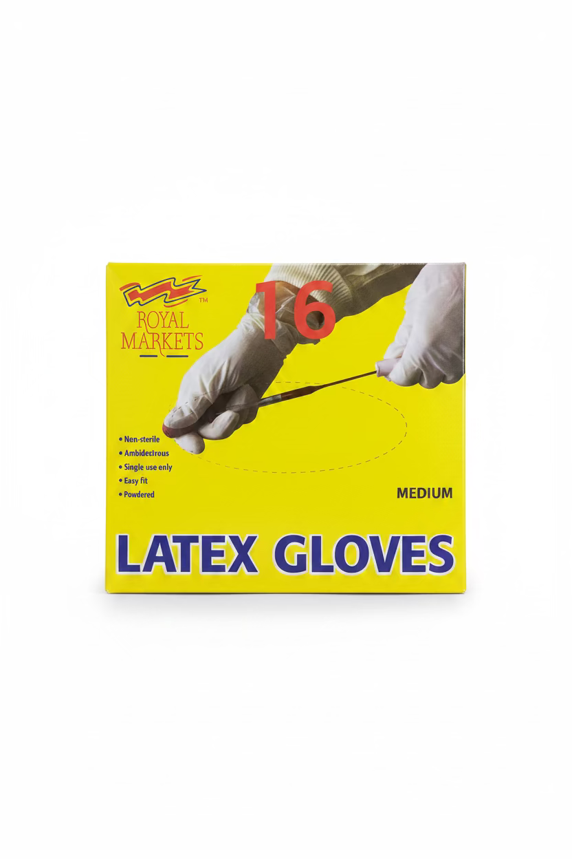 ROYAL MARKETS LATEX GLOVES 16pk MEDIUM