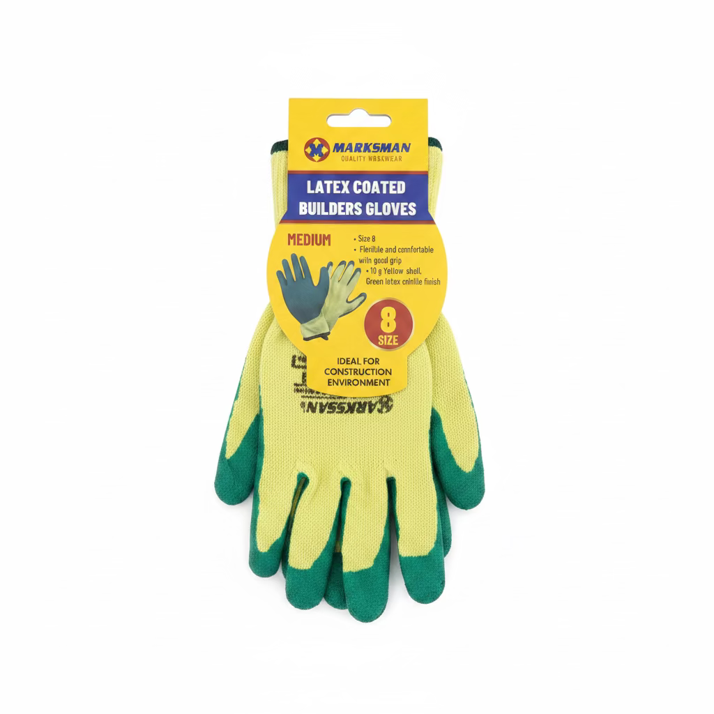 MARKSMAN LATEX COATED BUILDERS GLOVES MEDIUM SIZE 8