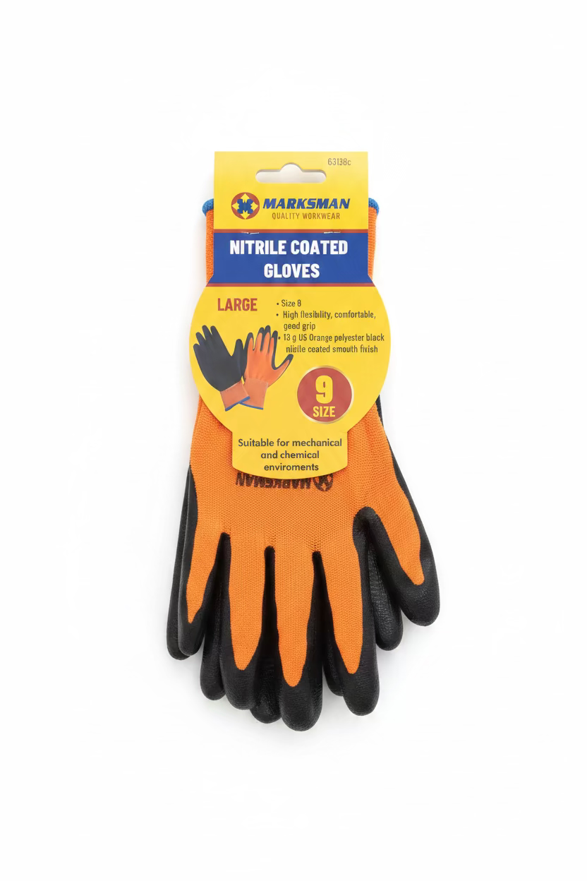 MARKSMAN NITRILE COATED GLOVES LARGE SIZE 9