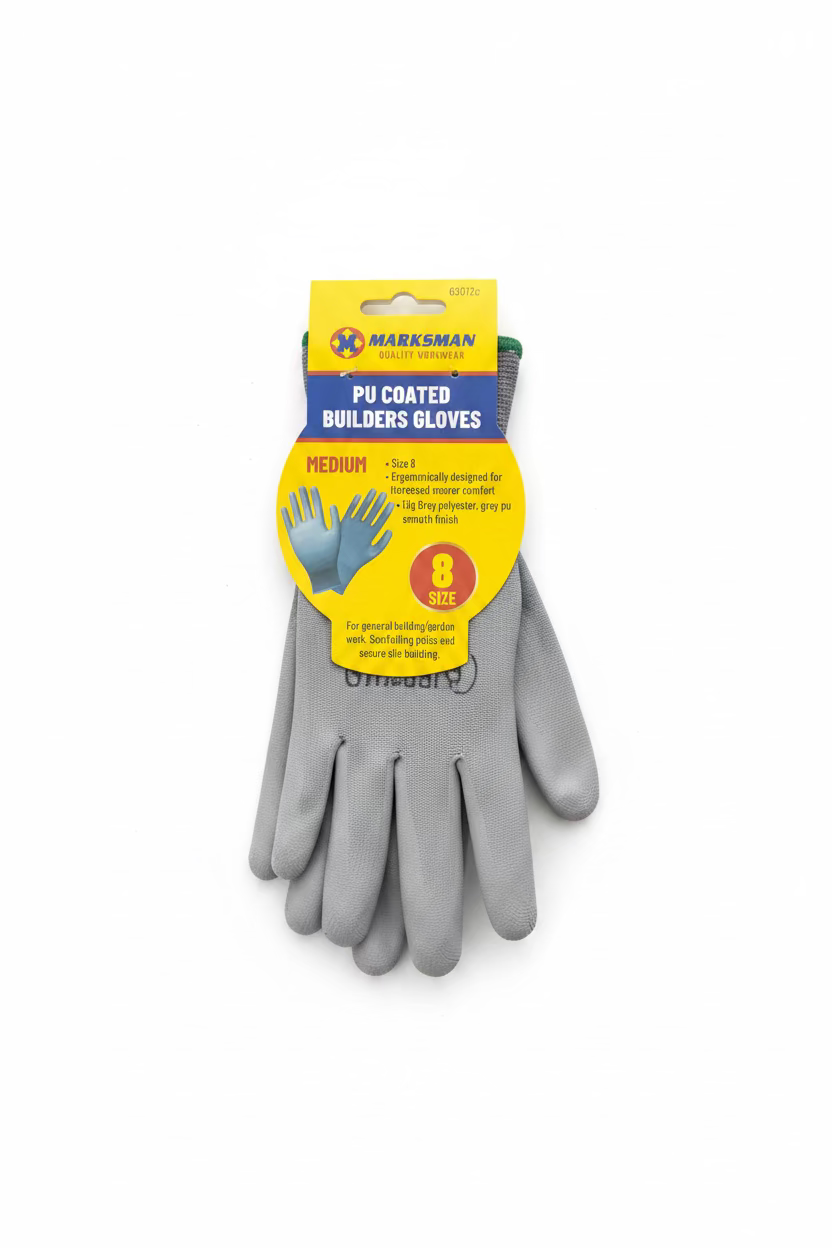 MARKSMAN PU COATED BUILDERS GLOVES MEDIUM SIZE 8