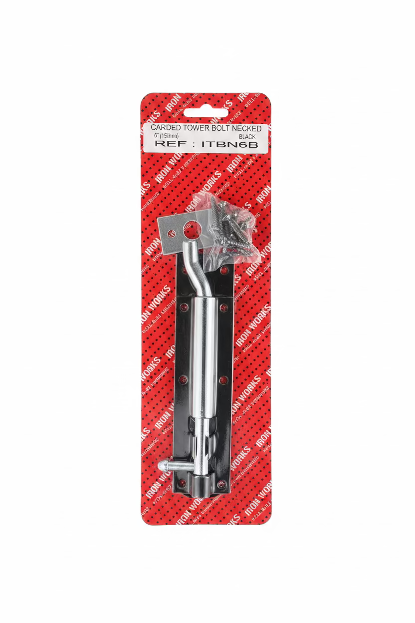 CARDEO TOWER BOLT NECKED BLACK 6” (150mm)