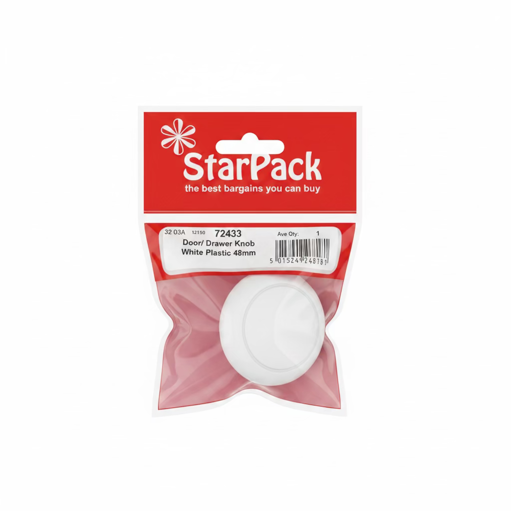 STAR PACK DOOR/DRAWER KNOB WHITE PLASTIC 48mm