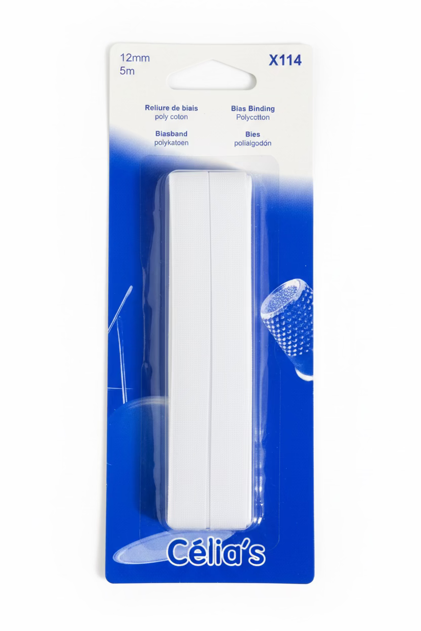 BIAS BINDING POLYCOTTON WHITE 12mm 5m