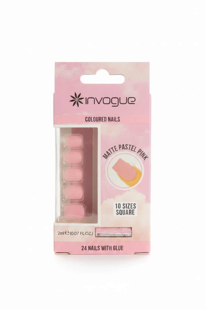 INVOGUE 24 PINK NAILS WITH GLUE SQUARE