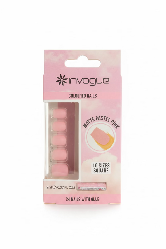 INVOGUE 24 PINK NAILS WITH GLUE SQUARE
