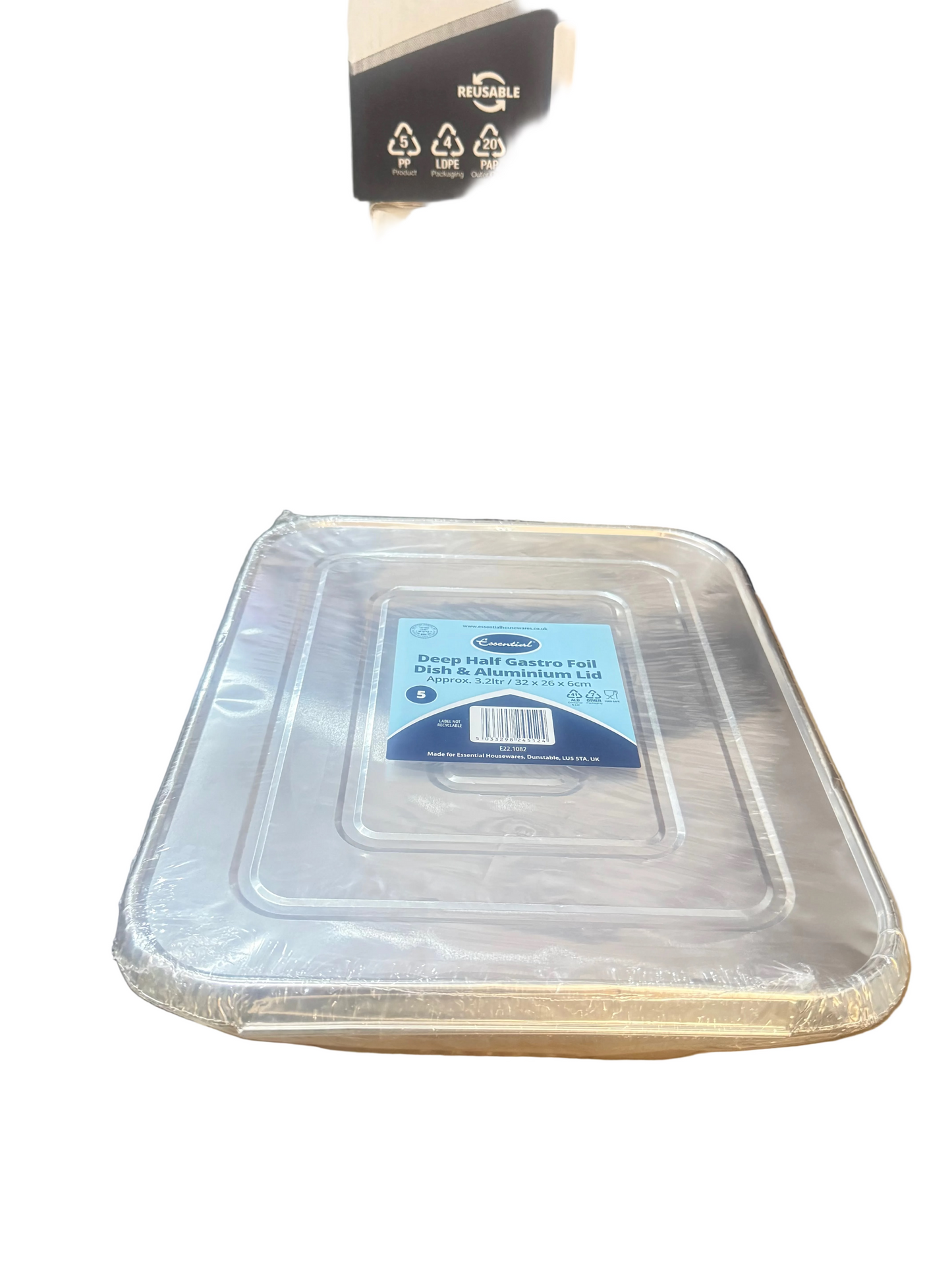 ESSENTIAL DEEP HALF GASTRO FOIL DISH & ALUMINIUM LID 3.2L 32x26x6cm 5pk
