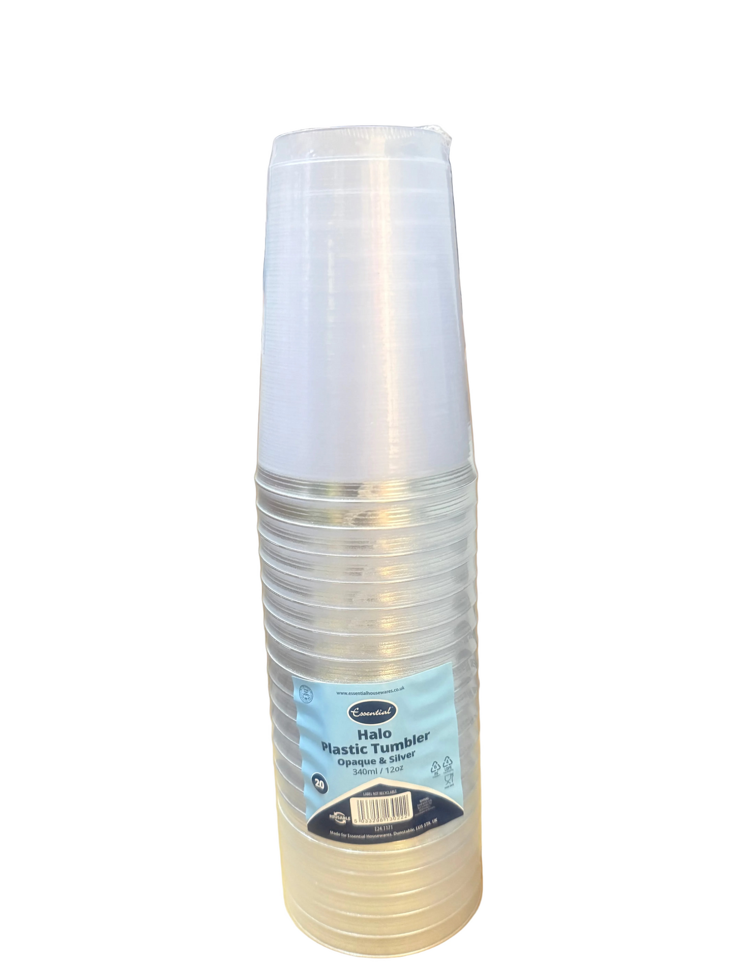 ESSENTIAL HALO PLASTIC TUMBLER OPAQUE & SILVER 340ml 20pk