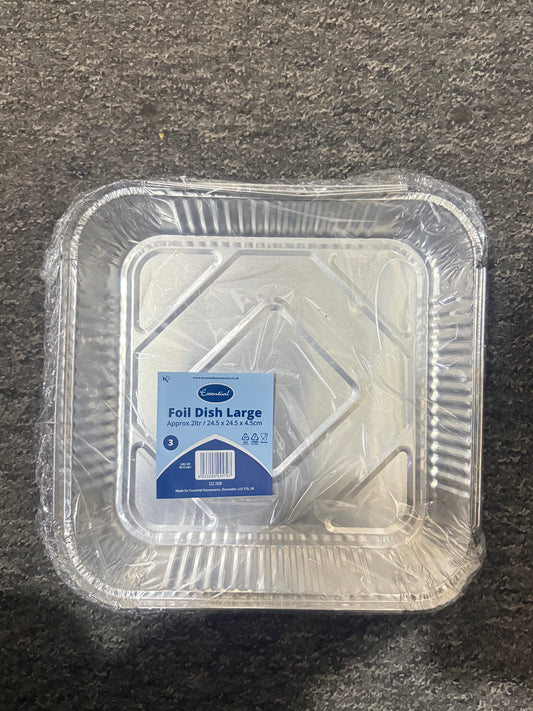 ESSENTIAL FOIL DISH LARGE 3pk 2L 24.5x24.5x4.5cm