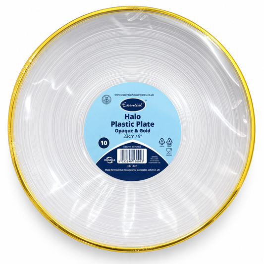 ESSENTIAL HALO PLASTIC PLATE OPAQUE & GOLD 23cm 10pk