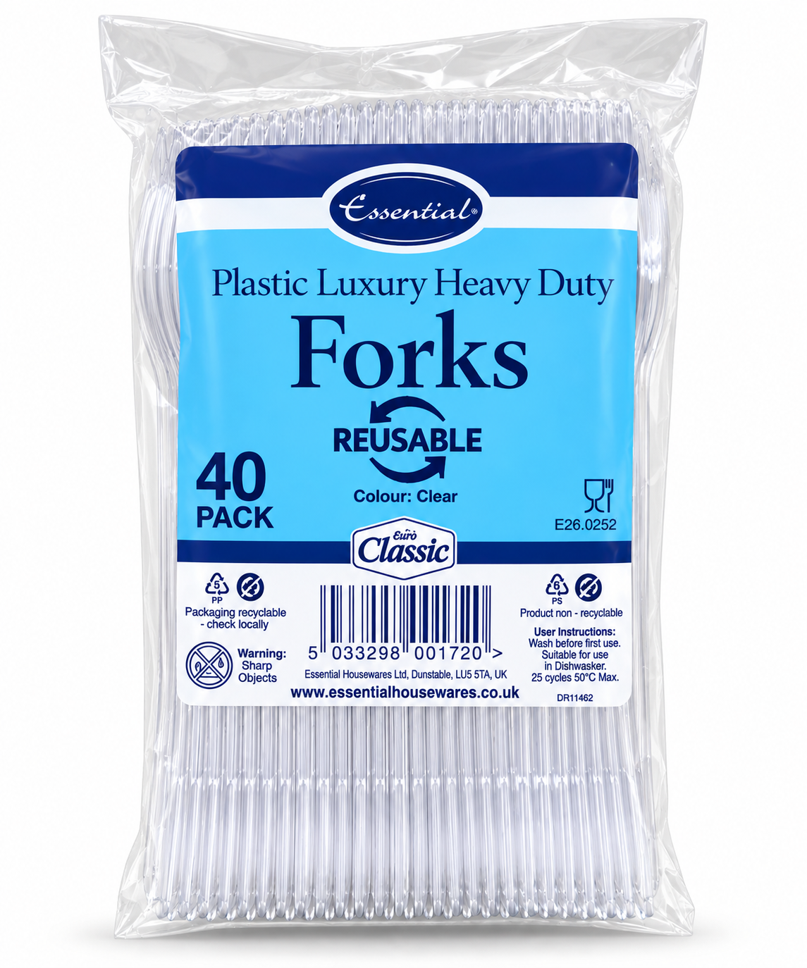 Essential 40pk Clear Plastic Fork Reusable