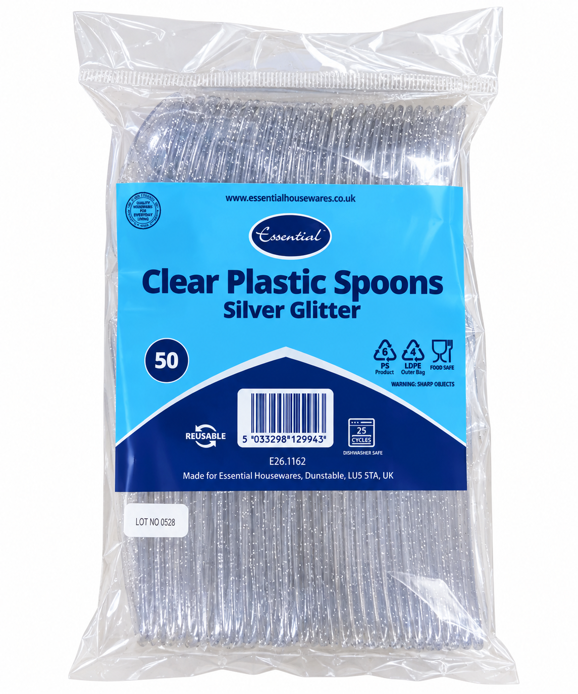 Essential Clear Plastic Silver Glitter 50 Spoons