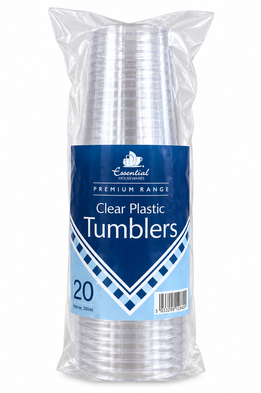 ESSENTIAL CLEAR PLASTIC TUMBLERS 20pk 12oz
