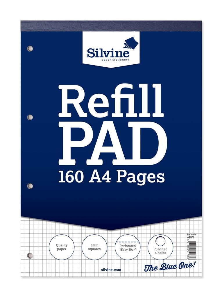 SILVINE REFILL PAD 160 A4 PAGES 5mm SQUARES