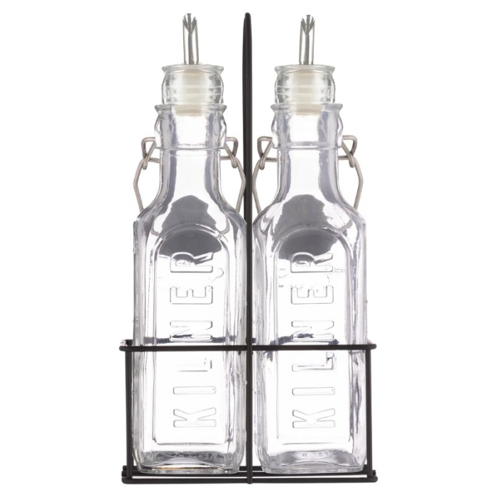 Kilner Set of 2 Oil Bottles with Metal Rack 0.3 Litre