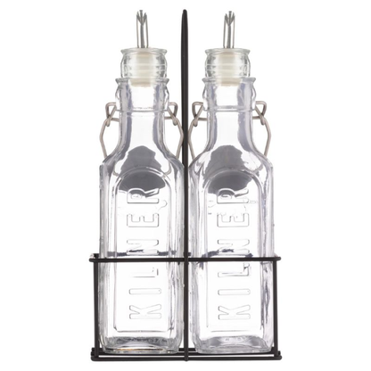Kilner Set of 2 Oil Bottles with Metal Rack 0.3 Litre