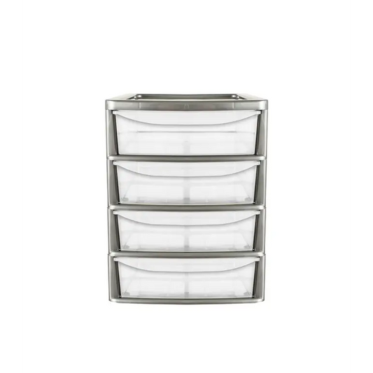 MEUBLE DE RANGEMENT TOUR PLASTIQUE FIN A4 À 4 TIROIRS ARGENTÉ