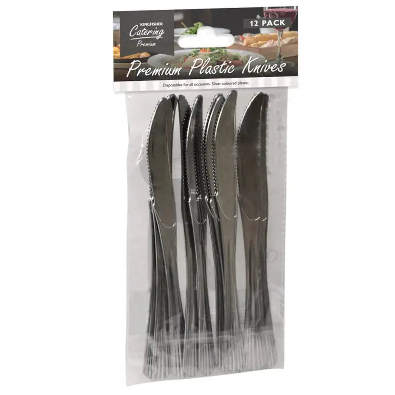 PREMIUM SILVER PLASTIC KNIVES PACK 12