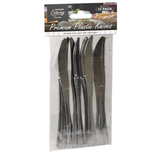 COUTEAUX EN PLASTIQUE ARGENTÉ DE QUALITÉ SUPÉRIEURE, PAQUET DE 12