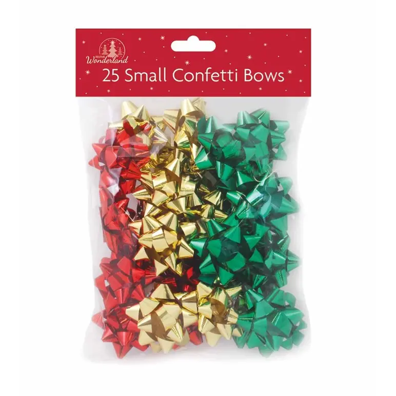 CONFETTI RED GREEN GOLD GIFT BOWS 25/PK