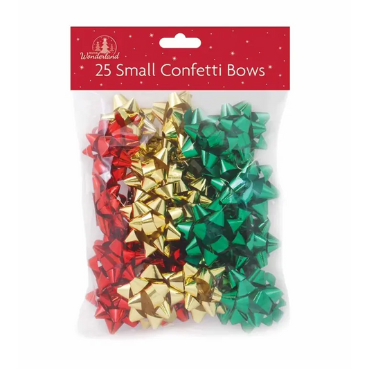 NŒUDS CADEAUX CONFETTIS ROUGE VERT DORÉ 25/PAQUET