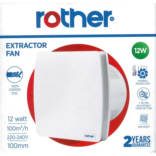 ROTHER WHITE 12W BATHROOM EXTRACTOR / EXHAUST FAN 100MM / 100M3H