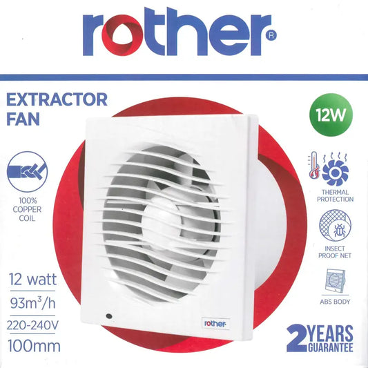 ROTHER WHITE 12W BATHROOM EXTRACTOR / EXHAUST FAN 100MM / 93M3H