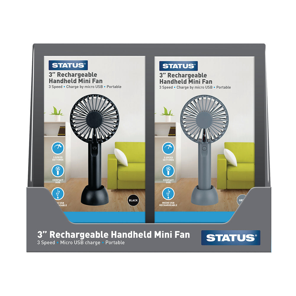 Mini-ventilateur portatif rechargeable de 3 po – Jet d'air Status Couleurs assorties