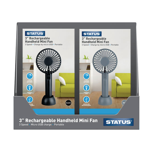 3" Rechargable Hand Held Mini Fan - Status Air Blast Assorted colour's